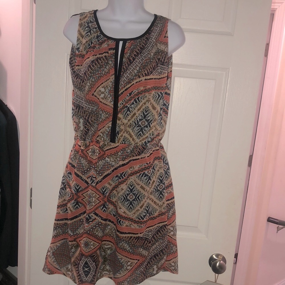 FLYO Orange and Brown Sleeveless A-Line Mini Dress